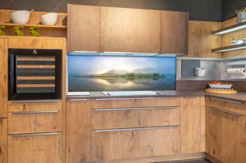 Einzigartige Morgenstimmung mit Licht und Nebel am Schmalensee bei Sonnenaufgang - Zwielicht - Größe ca. 180x60cm, Seitenverhältnis 3:1 - Schmalensee mit Soierngebirge - weitere Infos unter https://www.kriner-weiermann.de