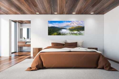 Erstes Licht am Wank und Wetterstein - Zwischen Esterberg und Wetterstein - Größe ca. 200x80cm, Seitenverhältnis 2,5:1 - Wank und Zugspitzmassiv - weitere Infos unter https://www.kriner-weiermann.de