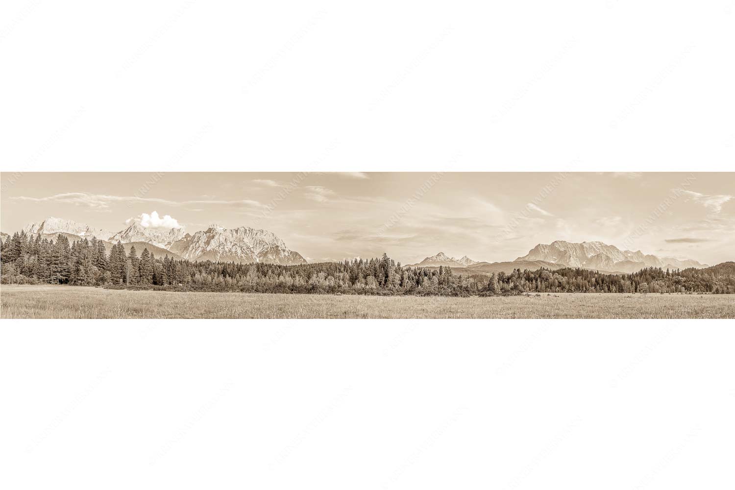 Alle im Blick – Seitenverhältnis 5:1 — Soiern Karwendel Wetterstein und Estergebirge Panoramablick auf das Soiern-, Karwendel-, Wetterstein und Estergebirge
