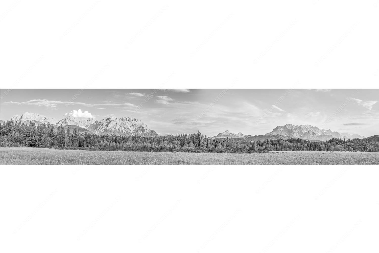 Alle im Blick – Seitenverhältnis 5:1 — Soiern Karwendel Wetterstein und Estergebirge Panoramablick auf das Soiern-, Karwendel-, Wetterstein und Estergebirge