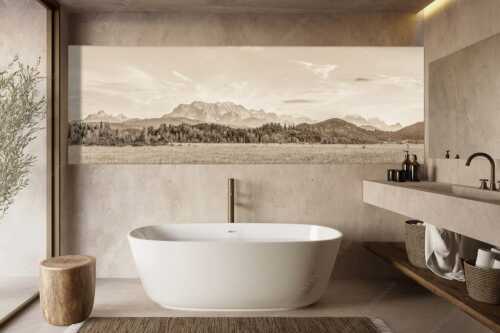 Panoramablick auf das Soiern-, Karwendel-, Wetterstein und Estergebirge - Alle im Blick - Größe ca. 300x100cm, Seitenverhältnis 3:1 - Soiern Karwendel Wetterstein und Estergebirge - weitere Infos unter https://www.kriner-weiermann.de