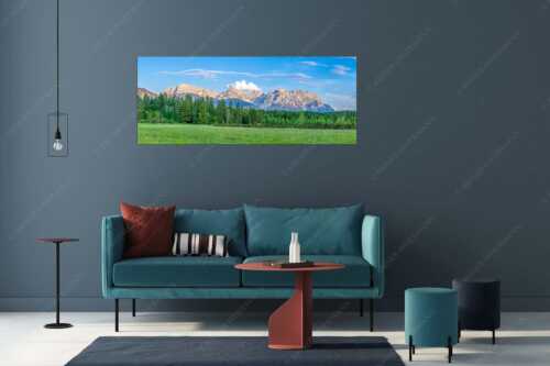 Panoramablick auf das Soiern-, Karwendel-, Wetterstein und Estergebirge - Alle im Blick - Größe ca. 175x70cm, Seitenverhältnis 2,5:1 - Soiern Karwendel Wetterstein und Estergebirge - weitere Infos unter https://www.kriner-weiermann.de