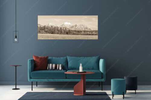 Panoramablick auf das Soiern-, Karwendel-, Wetterstein und Estergebirge - Alle im Blick - Größe ca. 175x70cm, Seitenverhältnis 2,5:1 - Soiern Karwendel Wetterstein und Estergebirge - weitere Infos unter https://www.kriner-weiermann.de