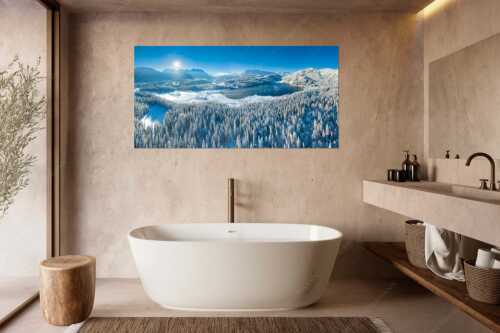 Blick über den Barmsee zum Karwendel- und Wettersteingebirge - Alles weiß am Barmsee - Größe ca. 180x90cm, Seitenverhältnis 2:1 - Winter am Barmsee - weitere Infos unter https://www.kriner-weiermann.de