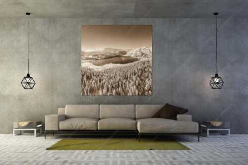 Blick über den Barmsee zum Karwendel- und Wettersteingebirge - Alles weiß am Barmsee - Größe ca. 160x160cm, Seitenverhältnis 1:1 - Winter am Barmsee - weitere Infos unter https://www.kriner-weiermann.de