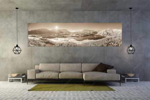 Blick über den Barmsee zum Karwendel- und Wettersteingebirge - Alles weiß am Barmsee - Größe ca. 320x80cm, Seitenverhältnis 4:1 - Winter am Barmsee - weitere Infos unter https://www.kriner-weiermann.de