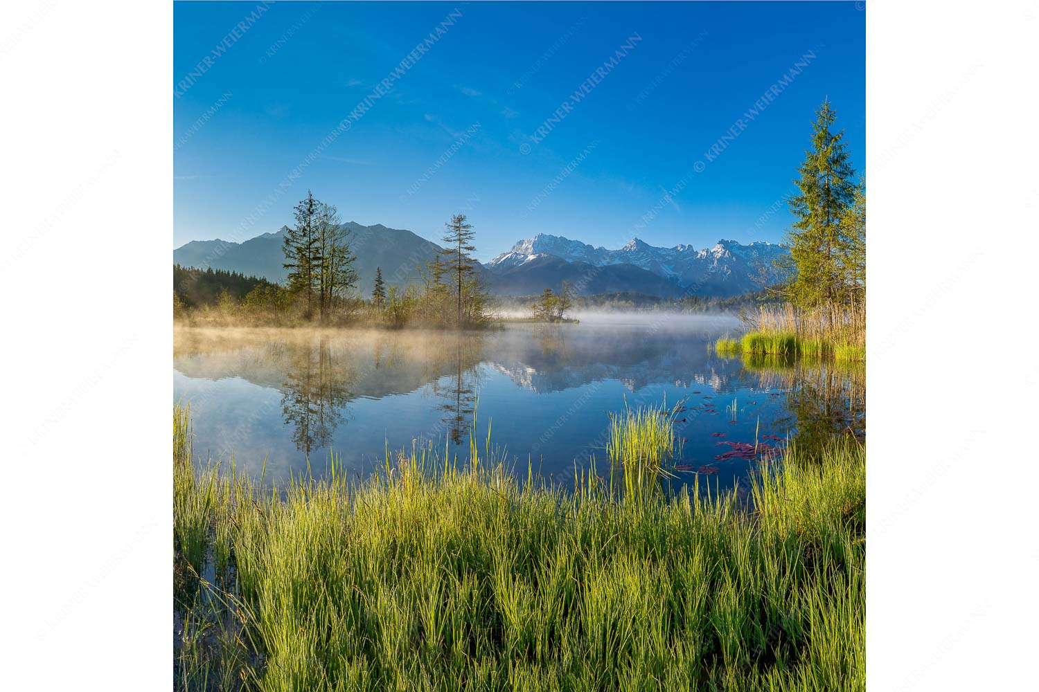 Am Barmsee – Seitenverhältnis 1:1 — Karwendelblick Sonnenaufgang am Barmsee mit Blick zum Karwendelgebirge