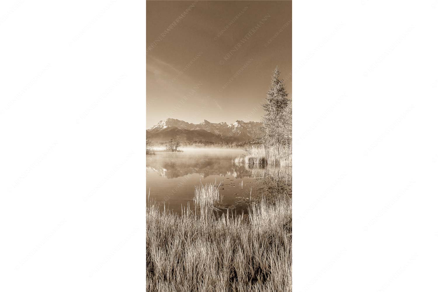Am Barmsee – Seitenverhältnis 1:2 — Karwendelblick Sonnenaufgang am Barmsee mit Blick zum Karwendelgebirge