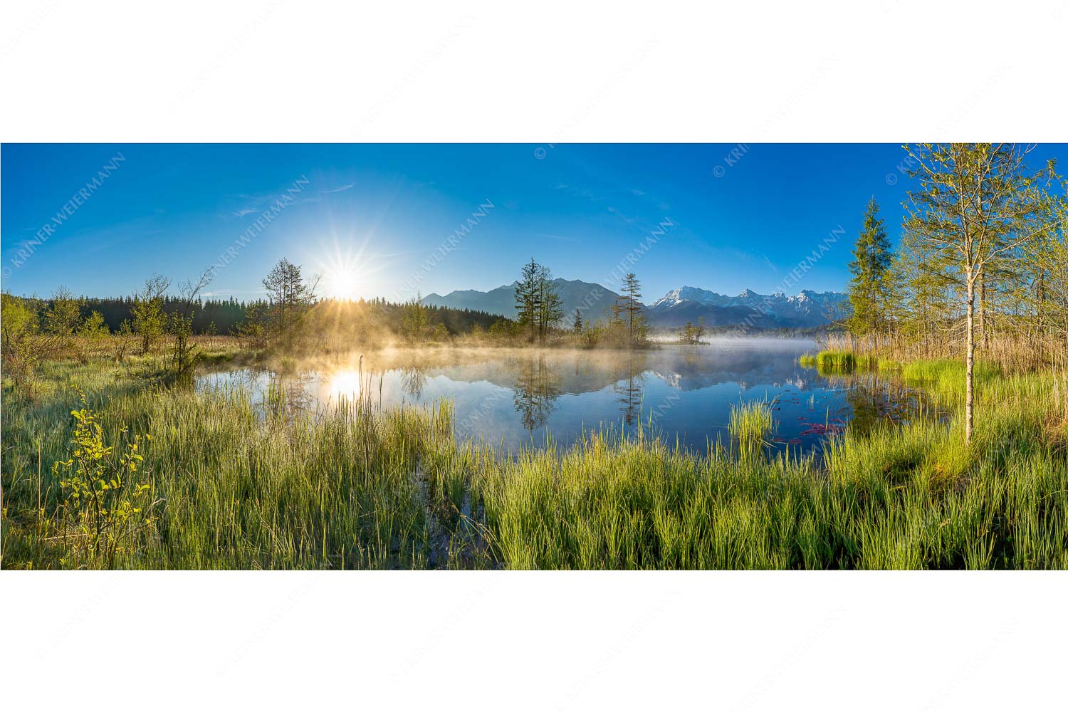 Am Barmsee – Seitenverhältnis 2,5:1 — Karwendelblick Sonnenaufgang am Barmsee mit Blick zum Karwendelgebirge