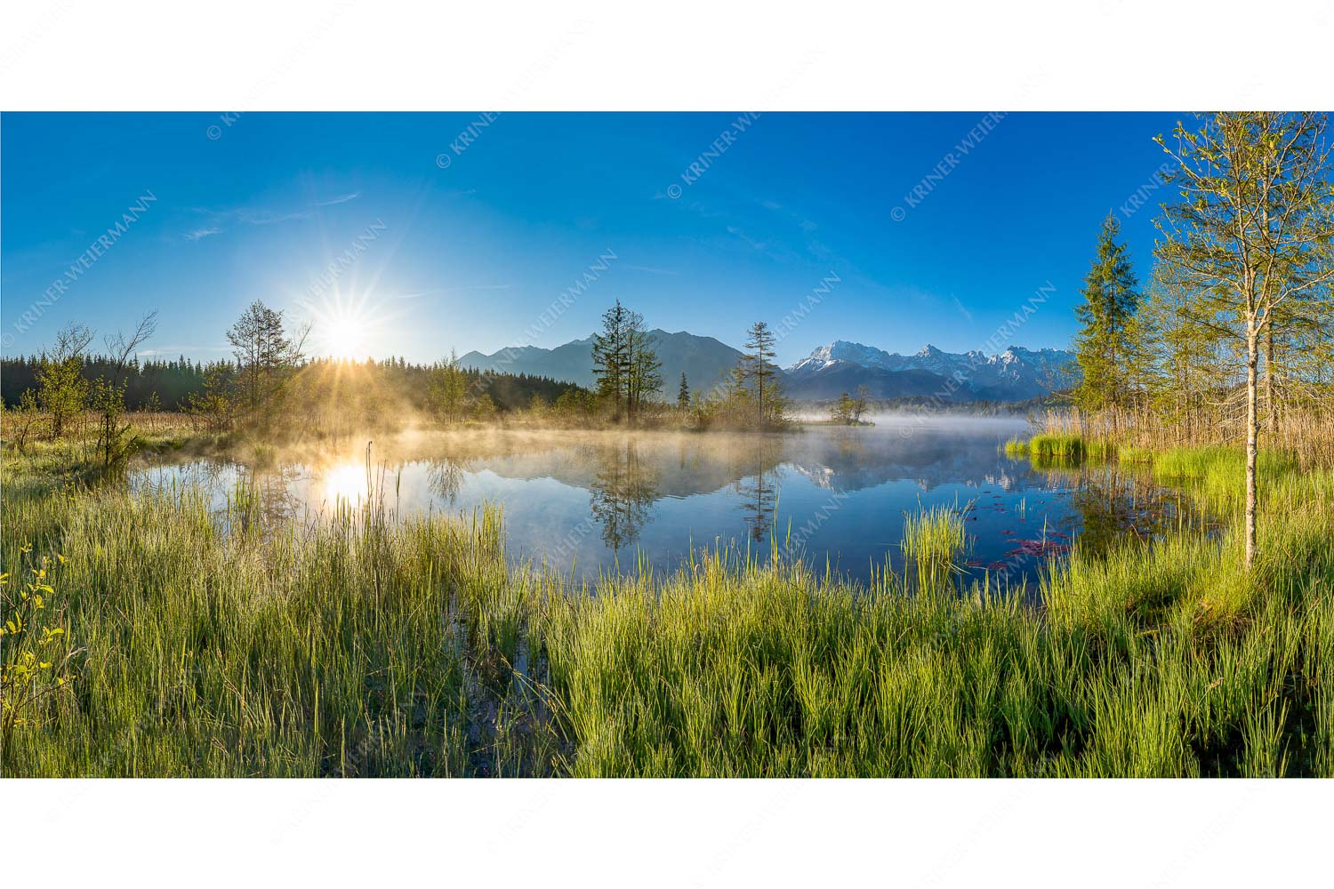 Am Barmsee – Seitenverhältnis 2:1 — Karwendelblick Sonnenaufgang am Barmsee mit Blick zum Karwendelgebirge