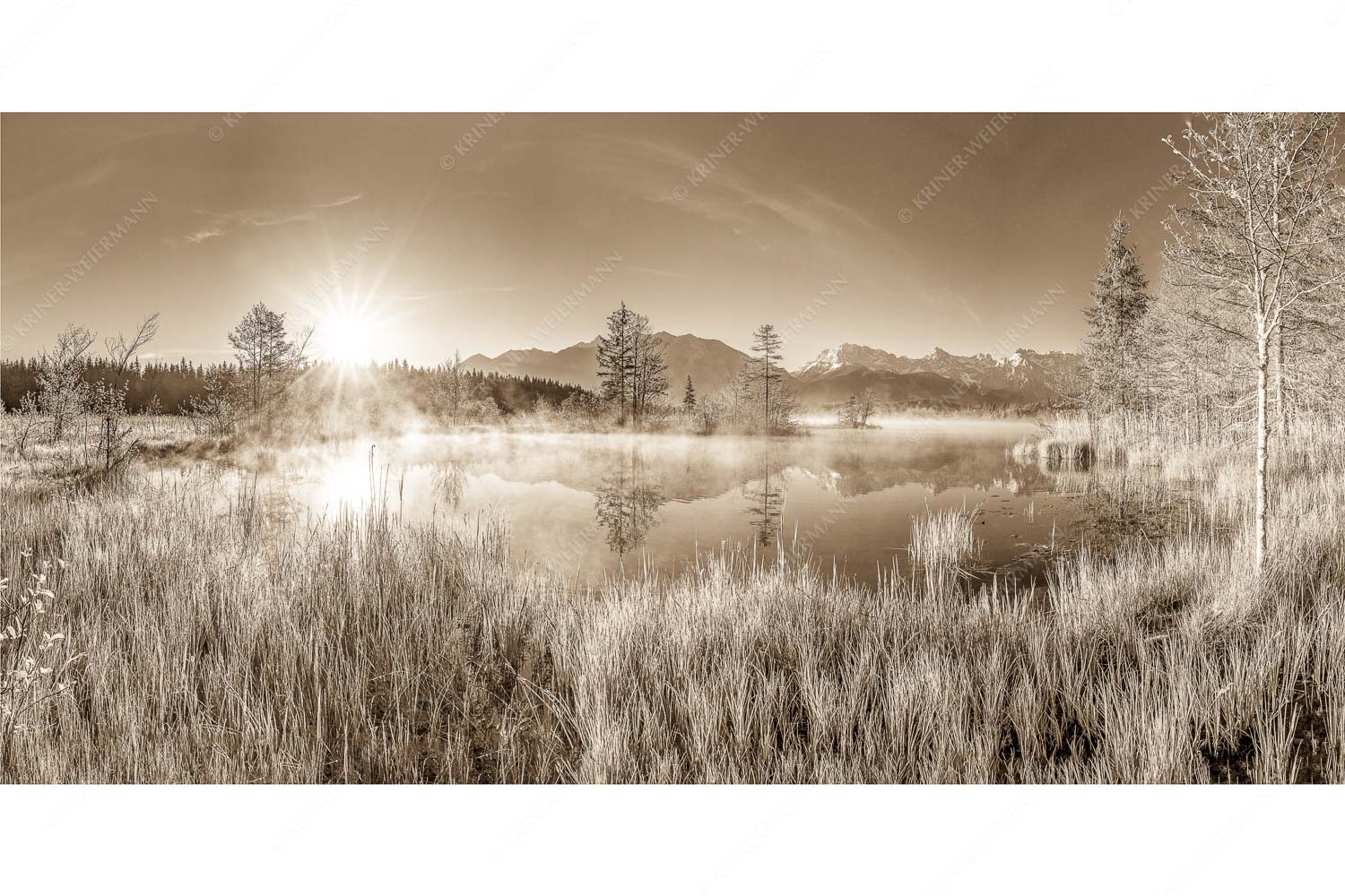 Am Barmsee – Seitenverhältnis 2:1 — Karwendelblick Sonnenaufgang am Barmsee mit Blick zum Karwendelgebirge