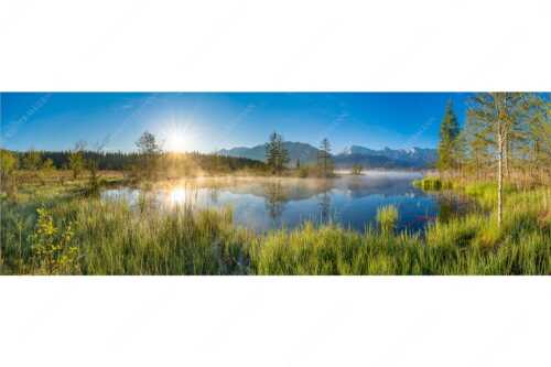 Sonnenaufgang am Barmsee mit Blick zum Karwendelgebirge - Am Barmsee - Seitenverhältnis 3:1 - Karwendelblick - weitere Infos unter https://www.kriner-weiermann.de