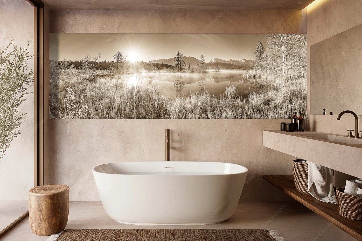 Am Barmsee – Größe ca. 300x100cm, Seitenverhältnis 3:1 — Karwendelblick Sonnenaufgang am Barmsee mit Blick zum Karwendelgebirge - Am Barmsee - Größe ca. 300x100cm, Seitenverhältnis 3:1 - Karwendelblick - weitere Infos unter https://www.kriner-weiermann.de