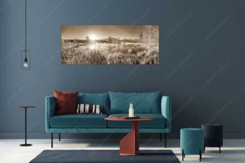 Sonnenaufgang am Barmsee mit Blick zum Karwendelgebirge - Am Barmsee - Größe ca. 175x70cm, Seitenverhältnis 2,5:1 - Karwendelblick - weitere Infos unter https://www.kriner-weiermann.de