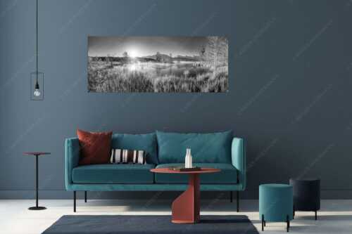 Sonnenaufgang am Barmsee mit Blick zum Karwendelgebirge - Am Barmsee - Größe ca. 175x70cm, Seitenverhältnis 2,5:1 - Karwendelblick - weitere Infos unter https://www.kriner-weiermann.de
