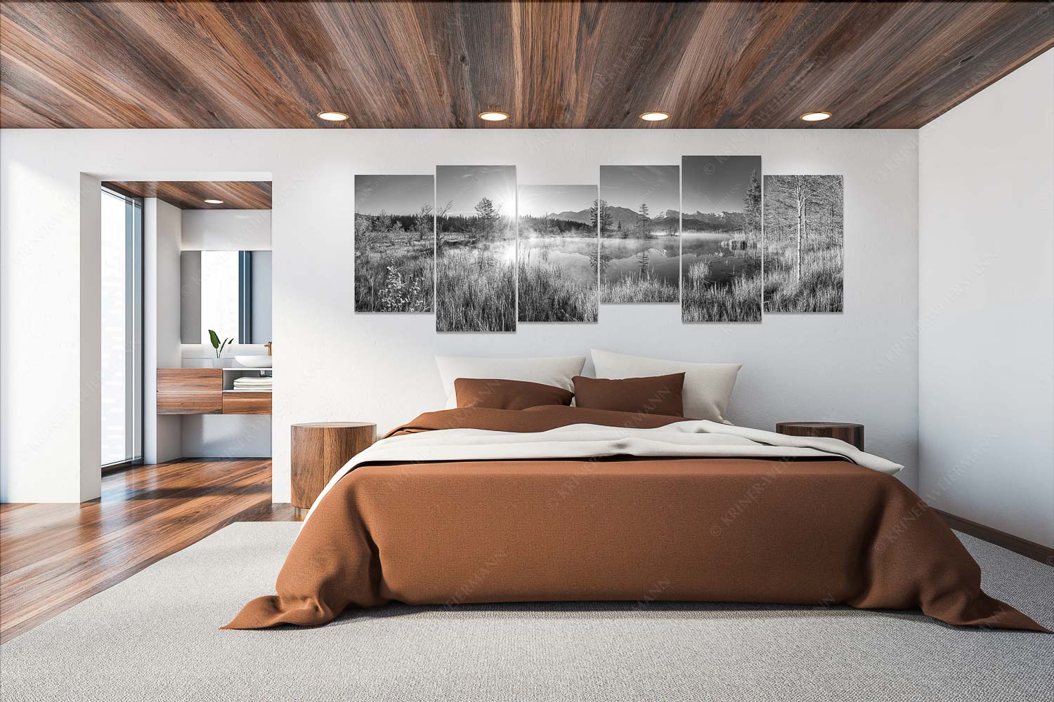 Am Barmsee – 6er Split, Größe ca. 280x112cm, Seitenverhältnis 2,5:1 — Karwendelblick Sonnenaufgang am Barmsee mit Blick zum Karwendelgebirge - Am Barmsee - 6er Split, Größe ca. 280x112cm, Seitenverhältnis 2,5:1 - Karwendelblick - weitere Infos unter https://www.kriner-weiermann.de