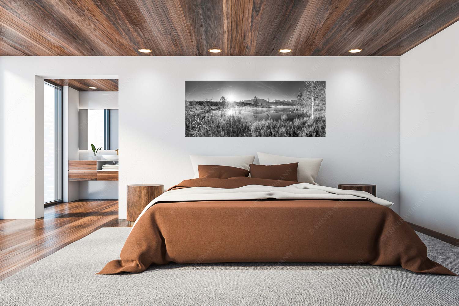 Am Barmsee – Größe ca. 200x80cm, Seitenverhältnis 2,5:1 — Karwendelblick Sonnenaufgang am Barmsee mit Blick zum Karwendelgebirge - Am Barmsee - Größe ca. 200x80cm, Seitenverhältnis 2,5:1 - Karwendelblick - weitere Infos unter https://www.kriner-weiermann.de