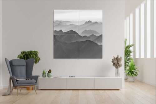 Mittsommerlicher Sonnenuntergang von der Zugspitze - Atemlos II - Wandbild - 4er Split, Größe ca. 180x180cm, Seitenverhältnis 1:1 - Zugspitze Sonnenuntergang - weitere Infos unter https://www.kriner-weiermann.de