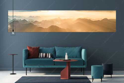 Mittsommerlicher Sonnenuntergang von der Zugspitze - Atemlos - Wandbild - Größe ca. 350x70cm, Seitenverhältnis 5:1 - Zugspitze Sonnenuntergang - weitere Infos unter https://www.kriner-weiermann.de