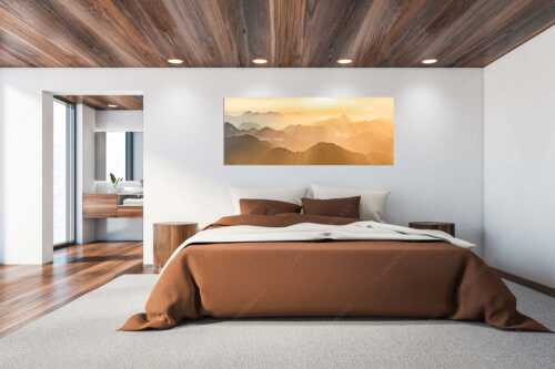 Mittsommerlicher Sonnenuntergang von der Zugspitze - Atemlos - Wandbild - Größe ca. 200x80cm, Seitenverhältnis 2,5:1 - Zugspitze Sonnenuntergang - weitere Infos unter https://www.kriner-weiermann.de