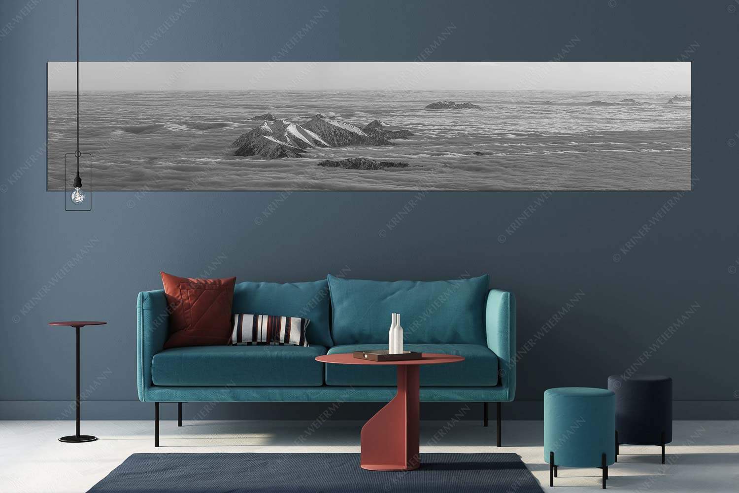 Atlantis – Größe ca. 350x70cm, Seitenverhältnis 5:1 — Estergebirge im Nebelmeer Der Blick von der Zugspitze auf das Estergebirge das wie Inseln aus dem Nebel ragt - Atlantis - Größe ca. 350x70cm, Seitenverhältnis 5:1 - Estergebirge im Nebelmeer - weitere Infos unter https://www.kriner-weiermann.de