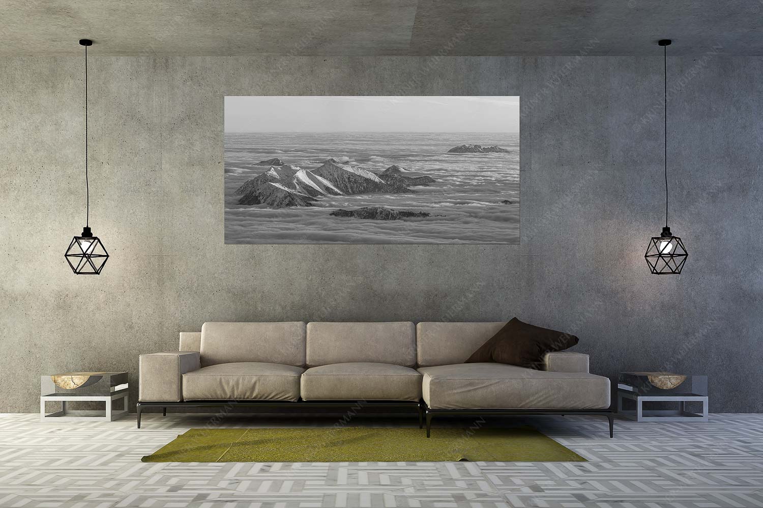 Atlantis – Größe ca. 200x100cm, Seitenverhältnis 2:1 — Estergebirge im Nebelmeer Der Blick von der Zugspitze auf das Estergebirge das wie Inseln aus dem Nebel ragt - Atlantis - Größe ca. 200x100cm, Seitenverhältnis 2:1 - Estergebirge im Nebelmeer - weitere Infos unter https://www.kriner-weiermann.de