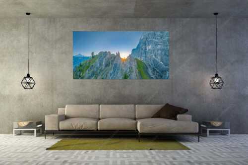 Sonnenaufgang im Halleranger im Karwendelgebirge - Auf die Spitze getrieben - Größe ca. 200x100cm, Seitenverhältnis 2:1 - Lafatscher Nordwand Karwendel - weitere Infos unter https://www.kriner-weiermann.de