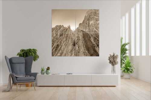 Sonnenaufgang im Halleranger im Karwendelgebirge - Auf die Spitze getrieben - 4er Split, Größe ca. 180x180cm, Seitenverhältnis 1:1 - Lafatscher Nordwand Karwendel - weitere Infos unter https://www.kriner-weiermann.de