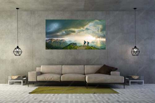 Blick vom Seinskopf zum Karwendel und über das Obere Isartal zum Estergebirge - Aufgrissen - Größe ca. 200x100cm, Seitenverhältnis 2:1 - Gewitterstimmung am Seinskopf - weitere Infos unter https://www.kriner-weiermann.de