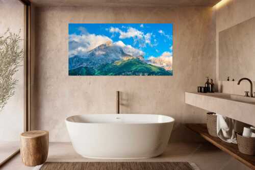 Blick auf Alpspitze und Waxenstein. Zugspitze dahinter im Nebel. - Aufreißen - Größe ca. 180x90cm, Seitenverhältnis 2:1 - Alpspitze und Osterfelder - weitere Infos unter https://www.kriner-weiermann.de