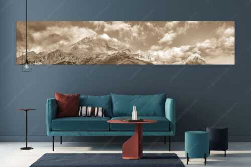 Blick auf Alpspitze und Waxenstein. Zugspitze dahinter im Nebel. - Aufreißen - Größe ca. 350x70cm, Seitenverhältnis 5:1 - Alpspitze und Osterfelder - weitere Infos unter https://www.kriner-weiermann.de