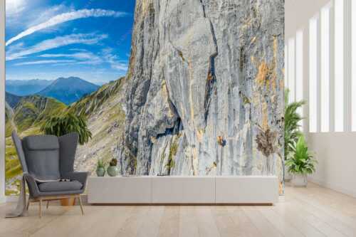 Kletterer in der Tour -Bayrischer Traum- an der Schüsselkarsüdwand im Wettersteingebirge - Bayrischer Traum - Größe ca. 300x200cm, Seitenverhältnis 3:2 - Klettern Schüsselkar Wetterstein - weitere Infos unter https://www.kriner-weiermann.de