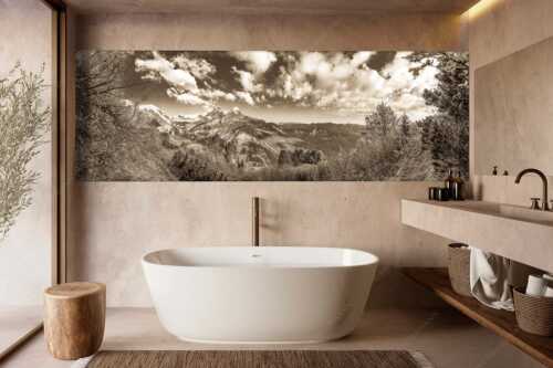 Blick über die Aussichtskanzel am Schachen zum Alpspitzmassiv mit Zugspitzplatt - Bella Vista - Größe ca. 300x100cm, Seitenverhältnis 3:1 - Aussicht vom Schachen - weitere Infos unter https://www.kriner-weiermann.de