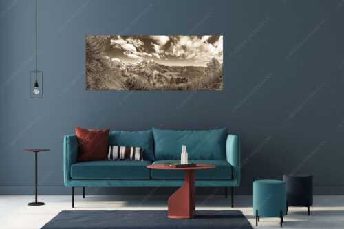 Blick über die Aussichtskanzel am Schachen zum Alpspitzmassiv mit Zugspitzplatt - Bella Vista - Größe ca. 175x70cm, Seitenverhältnis 2,5:1 - Aussicht vom Schachen - weitere Infos unter https://www.kriner-weiermann.de