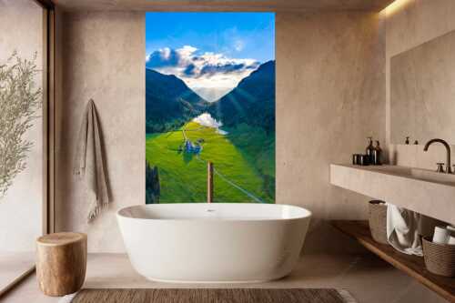 Blick über Esterbergalm und Esterbergsee in den Sonnenuntergang - Bergoase - Größe ca. 160x240cm, Seitenverhältnis 2:3 - Esterbergalm - weitere Infos unter https://www.kriner-weiermann.de