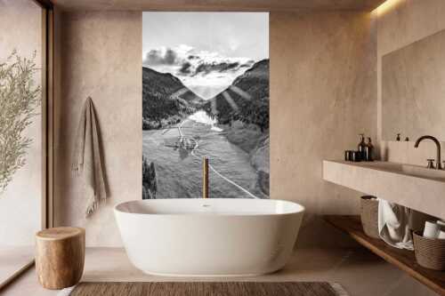 Blick über Esterbergalm und Esterbergsee in den Sonnenuntergang - Bergoase - Größe ca. 160x240cm, Seitenverhältnis 2:3 - Esterbergalm - weitere Infos unter https://www.kriner-weiermann.de