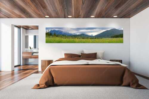 Blick über Blumenwiese bei Krün mit Blick zum Wettersteingebirge - Blumen und Gräser II - Größe ca. 300x60cm, Seitenverhältnis 5:1 - Blumenwiese bei Krün - weitere Infos unter https://www.kriner-weiermann.de