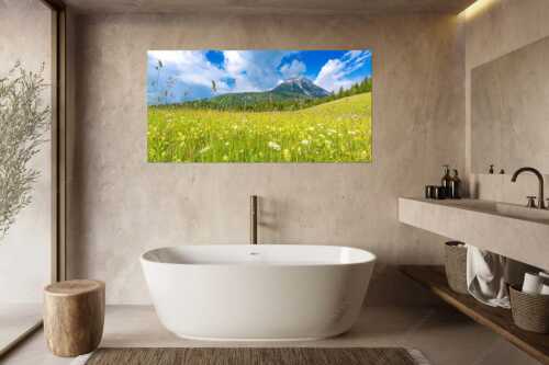 Satte Blumenwiese in Leutasch vor Hoher Munde in den Mieminger Bergen - Blumenwiese vor Hoher Munde - Größe ca. 180x90cm, Seitenverhältnis 2:1 - Leutasch - weitere Infos unter https://www.kriner-weiermann.de