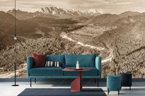 Blick über die Isar, Wallgau und Krün zum Wettersteingebirge - Das Obere Isartal - Größe ca. 400x200cm, Seitenverhältnis 2:1 - Isar mit Wallgau Krün und Wetterstein - weitere Infos unter https://www.kriner-weiermann.de