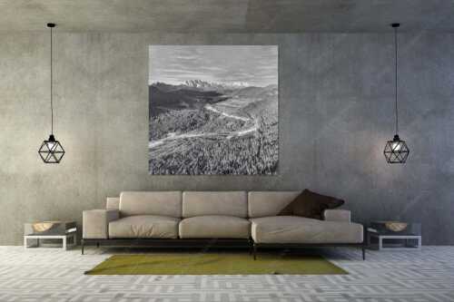 Blick über die Isar, Wallgau und Krün zum Wettersteingebirge - Das Obere Isartal - Größe ca. 160x160cm, Seitenverhältnis 1:1 - Isar mit Wallgau Krün und Wetterstein - weitere Infos unter https://www.kriner-weiermann.de