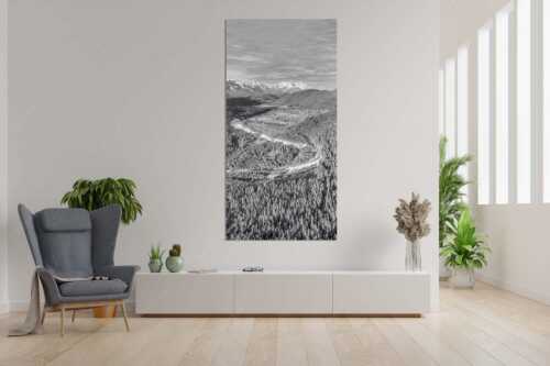 Blick über die Isar, Wallgau und Krün zum Wettersteingebirge - Das Obere Isartal - Größe ca. 90x180cm, Seitenverhältnis 1:2 - Isar mit Wallgau Krün und Wetterstein - weitere Infos unter https://www.kriner-weiermann.de