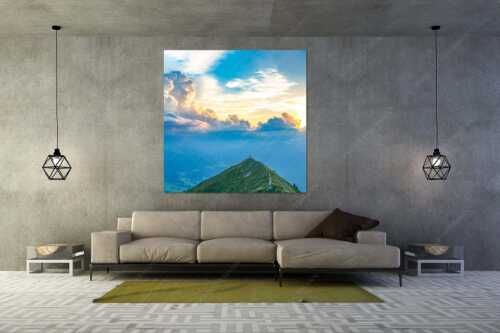 Bergsteiger blicken vom Seinskopf in den Sonnenuntergang im Estergebirge - Denkwürdig - Größe ca. 160x160cm, Seitenverhältnis 1:1 - Bergwanderung Seinskopf - weitere Infos unter https://www.kriner-weiermann.de
