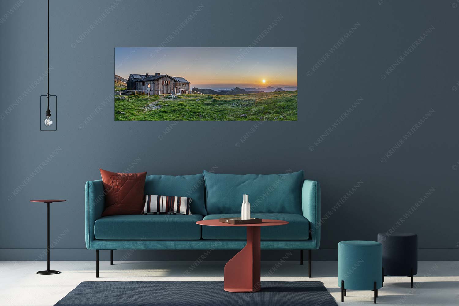 Der beste Platz – Größe ca. 175x70cm, Seitenverhältnis 2,5:1 — Weilheimer Hütte Den ganzen Sommer über kann man den Sonnenaufgang von der Weilheimer Hütte genießen - Der beste Platz - Größe ca. 175x70cm, Seitenverhältnis 2,5:1 - Weilheimer Hütte - weitere Infos unter https://www.kriner-weiermann.de