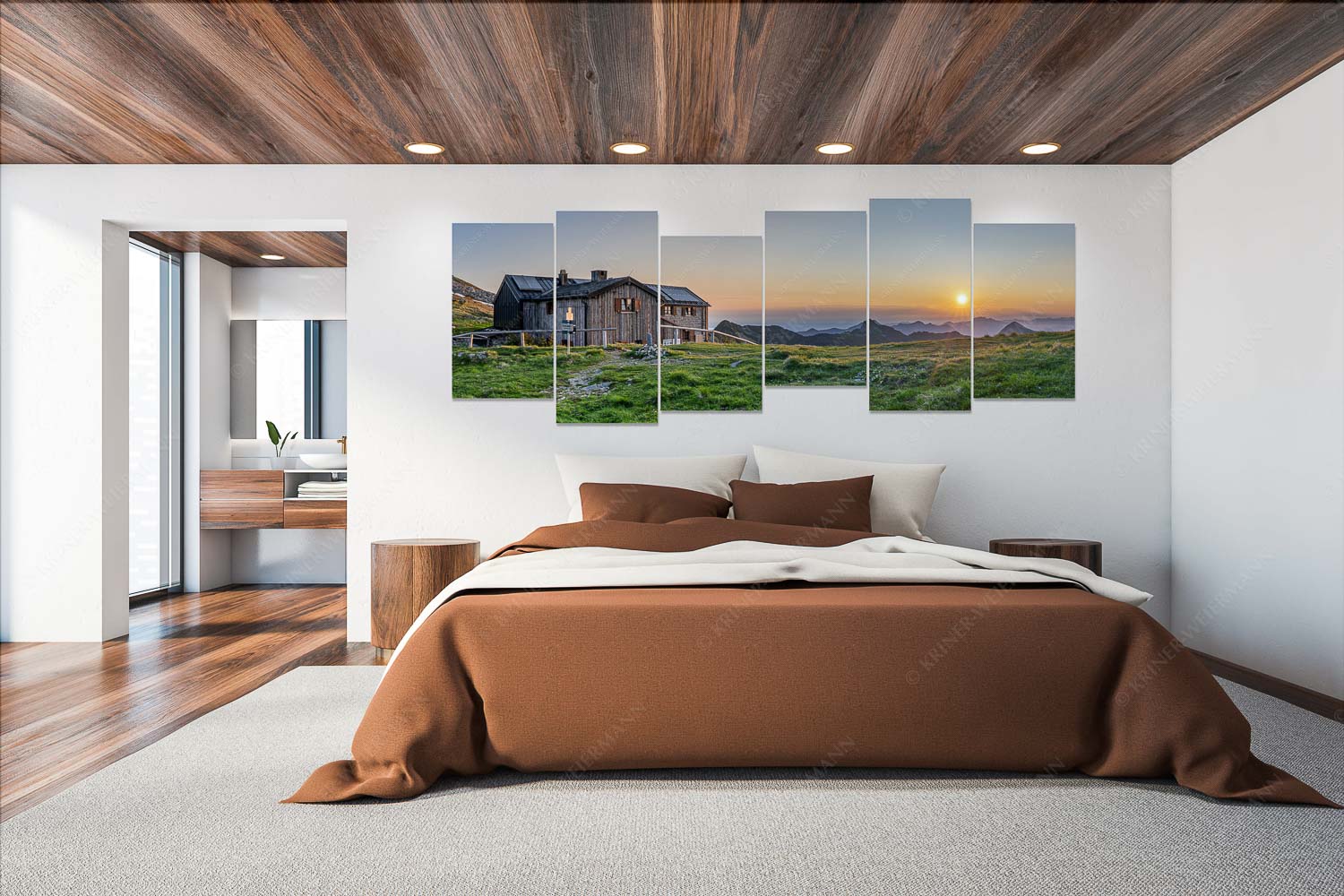 Der beste Platz – 6er Split, Größe ca. 280x112cm, Seitenverhältnis 2,5:1 — Weilheimer Hütte Den ganzen Sommer über kann man den Sonnenaufgang von der Weilheimer Hütte genießen - Der beste Platz - 6er Split, Größe ca. 280x112cm, Seitenverhältnis 2,5:1 - Weilheimer Hütte - weitere Infos unter https://www.kriner-weiermann.de