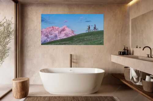 Morgentliche Stimmung am Eckbauer mit der noch verschneiten Alpspitze - Der frühe Vogel - Größe ca. 180x90cm, Seitenverhältnis 2:1 - Alpspitze im Morgenrot - weitere Infos unter https://www.kriner-weiermann.de