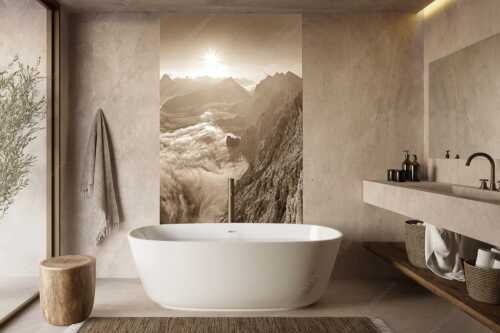 Bergsteiger auf dem Gipfel der Kaskarspitze blickt ins Karwendelgebirge - Der Mensch ist klein - Größe ca. 160x240cm, Seitenverhältnis 2:3 - Kaskarspitze im Karwendel - weitere Infos unter https://www.kriner-weiermann.de