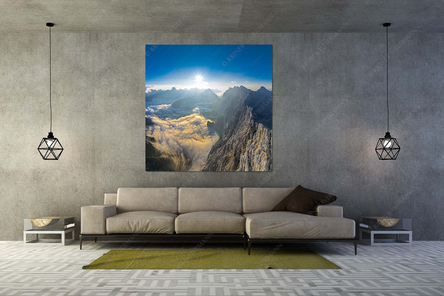 Der Mensch ist klein – Größe ca. 160x160cm, Seitenverhältnis 1:1 — Kaskarspitze im Karwendel Bergsteiger auf dem Gipfel der Kaskarspitze blickt ins Karwendelgebirge - Der Mensch ist klein - Größe ca. 160x160cm, Seitenverhältnis 1:1 - Kaskarspitze im Karwendel - weitere Infos unter https://www.kriner-weiermann.de
