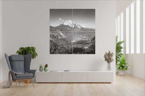 Blick über Ferchensee zur Unteren und Oberen Wettersteinspitze. - Die Perle - 4er Split, Größe ca. 180x180cm, Seitenverhältnis 1:1 - Ferchensee am Wetterstein - weitere Infos unter https://www.kriner-weiermann.de