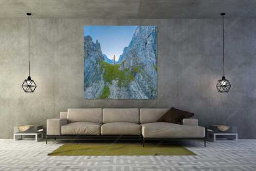 Kletterer an der Lafatscher Nordwand im Karwendelgebirge - Drachenhaut - Größe ca. 160x160cm, Seitenverhältnis 1:1 - Klettern am Lafatscher im Karwendel - weitere Infos unter https://www.kriner-weiermann.de