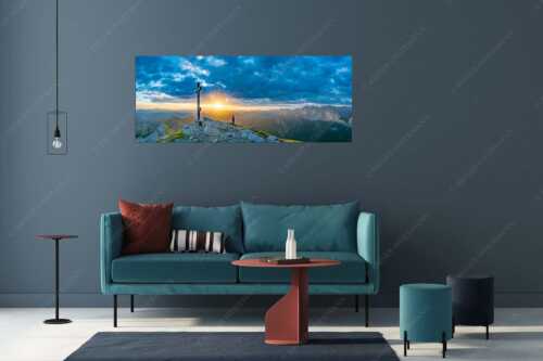 Blick von der Soiernspitze in den Sonnenaufgang im Karwendelgebirge - Ehrfurcht - Größe ca. 175x70cm, Seitenverhältnis 2,5:1 - Soiernspitze im Karwendel - weitere Infos unter https://www.kriner-weiermann.de